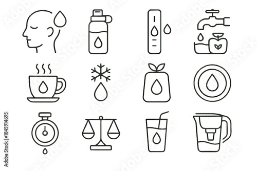 Water balanced emblem morning cup eco vector icon mindful hydration flow