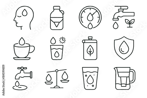 Emblem balanced mindful water indicator cup mindfulness icon reusable vector tap
