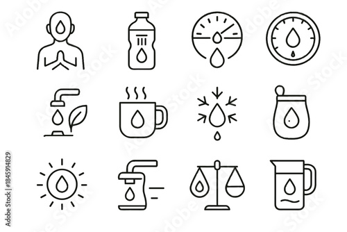 Reusable clean hydration minimal flow mindful icons levels eco icon vector cup