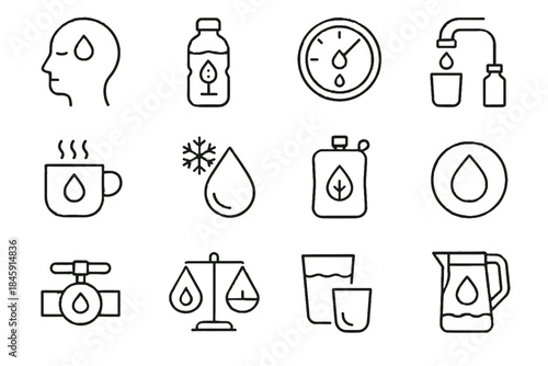 Regulator water eco jug cue icons mindful morning vector hydration icon gauge