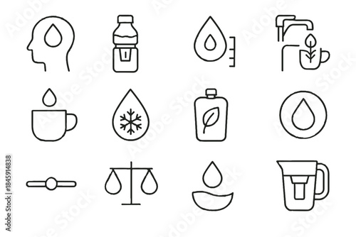 Hydration flow vector icons cup jug water regulator symbol mindful icon reusable