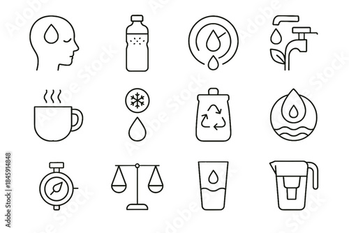 Water gauge indicator hydration cup filtered mindful icon vector icons emblem eco