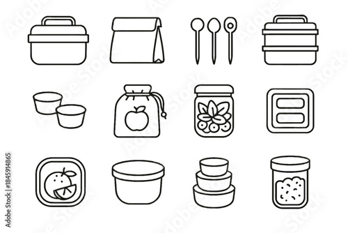 Lunchbox vector cups icon icons bag bowl lid dip jar bar stackable