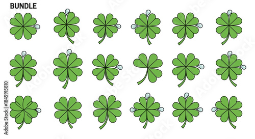 A collection of twenty green four-leaf clovers with subtle highlights, presented as a bundle of lucky symbols.