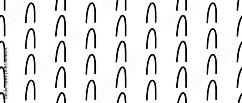 Abstract doodle pattern with black U-shaped lines. White geometric background with uneven organic rhythm. Vector illustration on an isolated background.