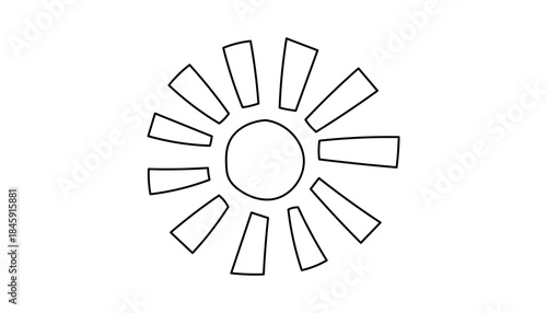 Simple vector sun with rectangular rays in modern doodle style. Minimal sunshine icon for summer illustration. Vector illustration on an isolated background.