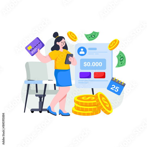 Creative design illustration of check salary payment