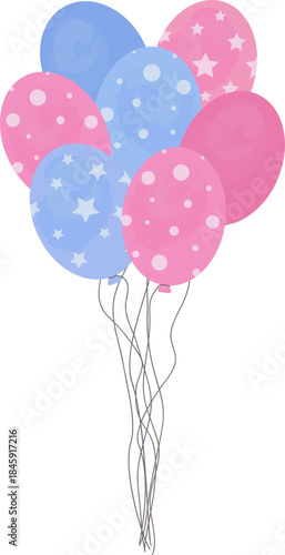 Bunch of pink and blue balloons isolated on transparent bg for Baby Shower, Event decoration, greetings, anvitations, Gender Reveal Party, holiday, Birthday. Vector illustration. Helium ballon gift.