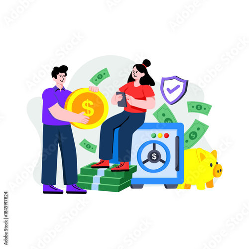 Trendy design illustration of safe deposit box