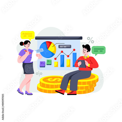 A colored design illustration of financial data discussion