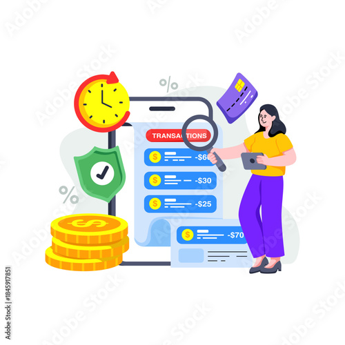 An eye catching design illustration of checking transaction history