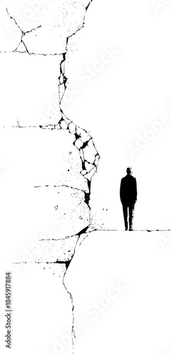 Minimalist Illustration of Person by Cracked Wall