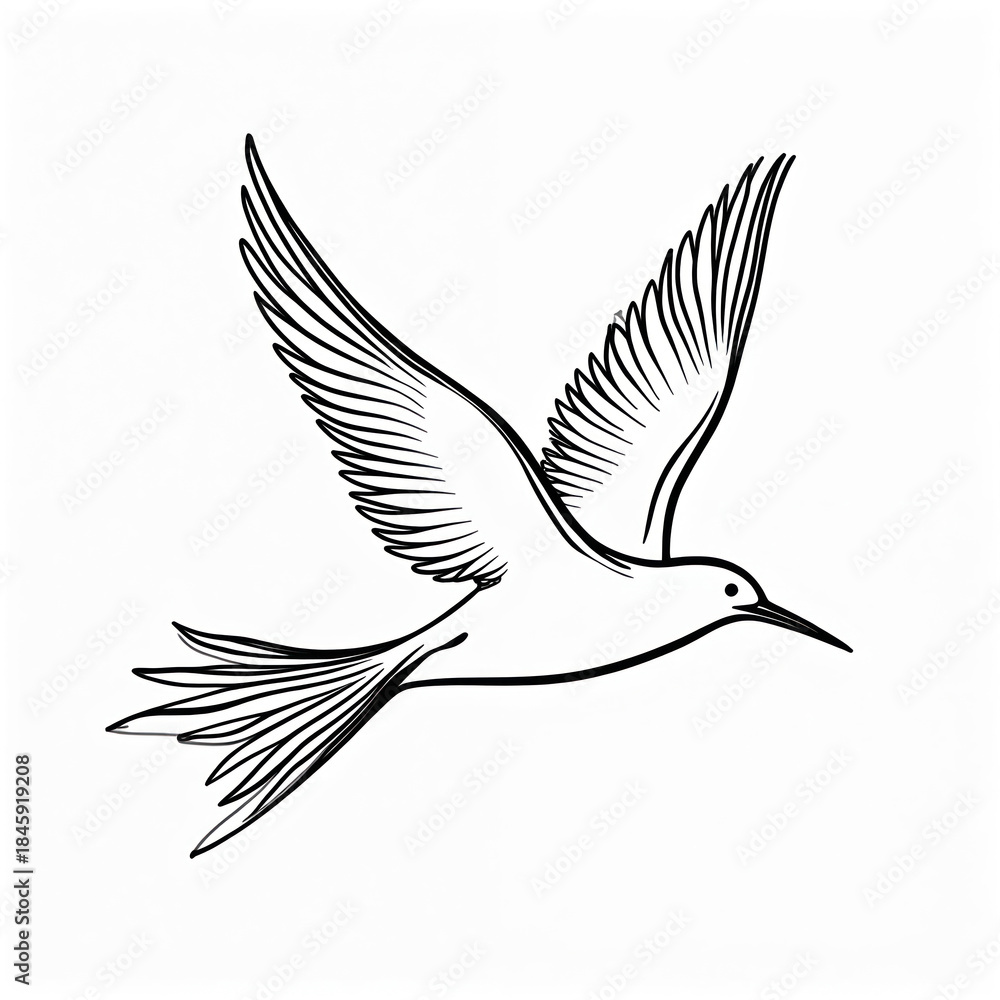 Fototapeta premium Abstract black bird silhouette in flight, minimalist line art, freedom concept symbol. Stylized form, isolated on white, clean design element for logos and graphics.