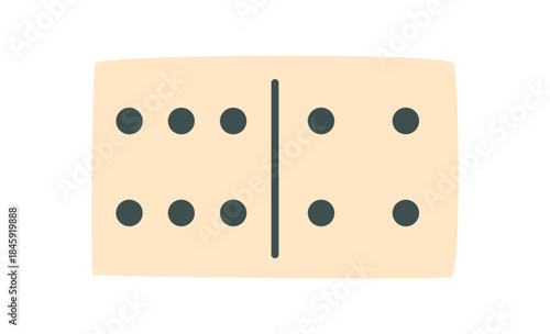 Flat wooden domino piece with black and white design. Classic game tile for boardgame and table play. Essential for leisure, strategy, fun activities, suitable kids family entertainment.