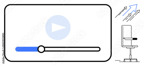 Video streaming, digital communication, content marketing, business growth, media innovation, career opportunities. Minimalist video player with progress bar and arrows. Video streaming and business