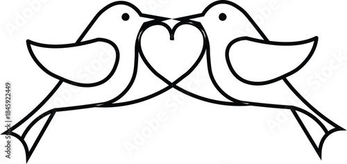 Line art of two birds gently touching beaks to create a heart shape
Actions: