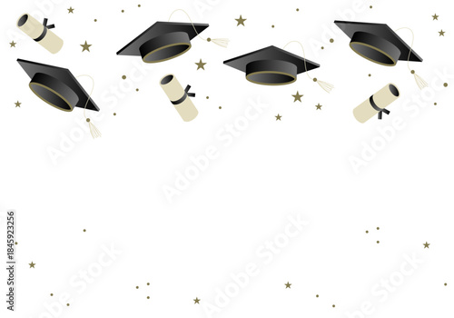 Frame with Graduation caps. Education concept. Template for graduation design, high school or college congratulation graduate, yearbook