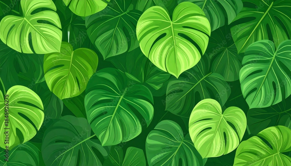 Fototapeta premium Tropical Green Monstera Leaves Background for Botanical Nature Design and Summer Wallpaper