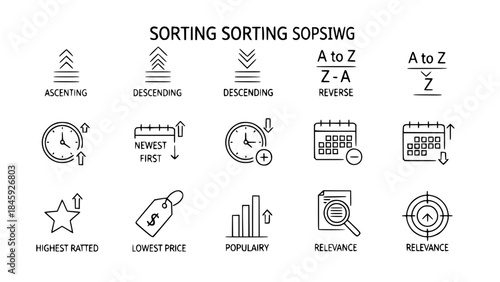 Data Ordering icons display list filtering in data table illustration