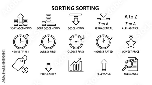 Data Sorting Icons Visualize Organization Processes in Clear Presentation Detailing Order
