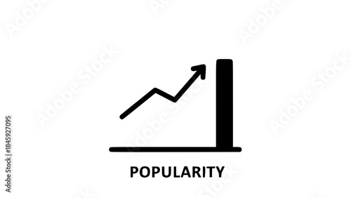 Uptrend graph arrow ascends reaching peak indicating high popularity on white background charting growth