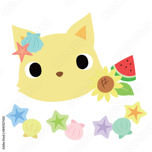 可愛いキツネのマーク　夏の貝殻