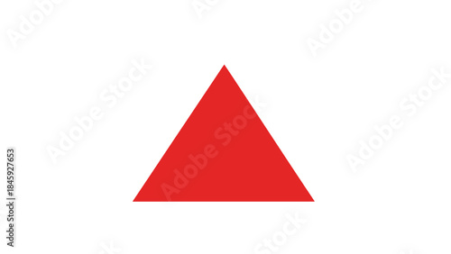 A simple red equilateral triangle centered on a plain white background, representing a basic geometric shape.