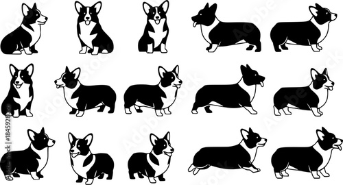 Corgi dog silhouettes, Corgi dog animal silhouette, Corgi silhouettes