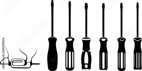  Screwdriver silhouettes, Screwdrivers vector