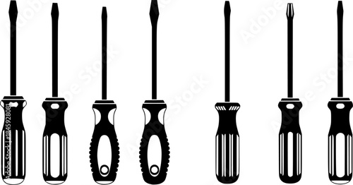  Screwdriver silhouettes, Screwdrivers vector