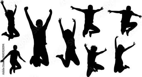 Jumping people silhouettes, Happy jumping people silhouette , Jumping person vector