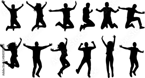 Jumping people silhouettes, Happy jumping people silhouette , Jumping person vector