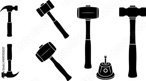 Hammer Silhouettes, Hammer silhouette set, Hammer, Hammer tools vector