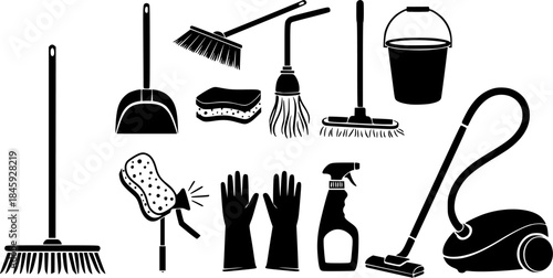 Cleaning tools silhouette, Cleaning tools equipment, Cleaning tools 