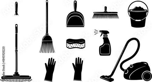 Cleaning tools silhouette, Cleaning tools equipment, Cleaning tools 