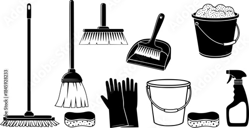 Cleaning tools silhouette, Cleaning tools equipment, Cleaning tools 
