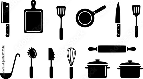 Kitchen tools silhouette, Kitchen utensils silhouette, Cooking tools 