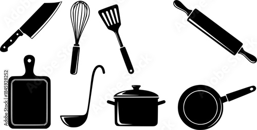 Kitchen tools silhouette, Kitchen utensils silhouette, Cooking tools 