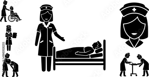 Nurse and Patient silhouette, Nurse silhouettes
