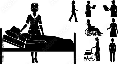 Nurse and Patient silhouette, Nurse silhouettes