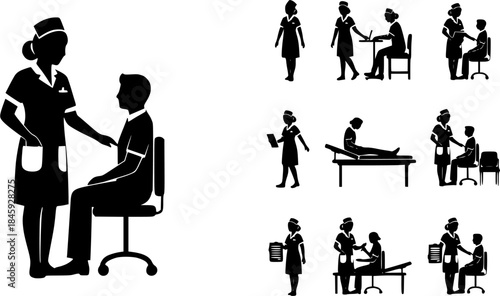 Nurse and Patient silhouette, Nurse silhouettes