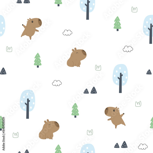 Cute Animal Pattern seamles capybara