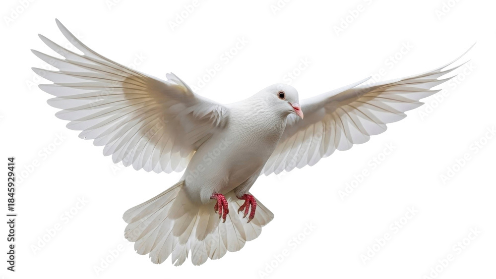 Obraz premium Flying White Dove with Wings Spread on a Transparent Background PNG