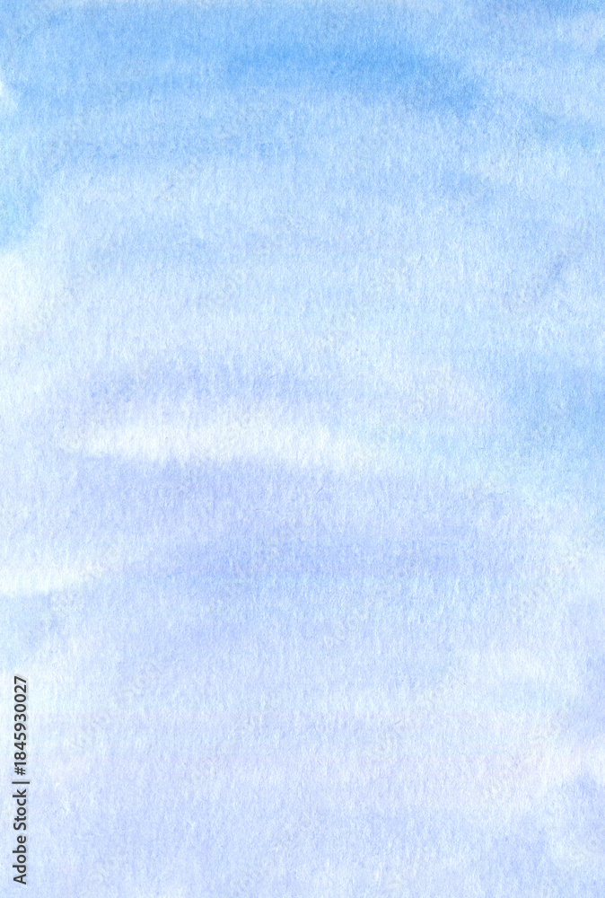 Fototapeta premium Bright blue watercolor sky background, pastel violet mauve splash. Abstract pastel hand painted texture for wedding invites, bridal showers, nursery etc