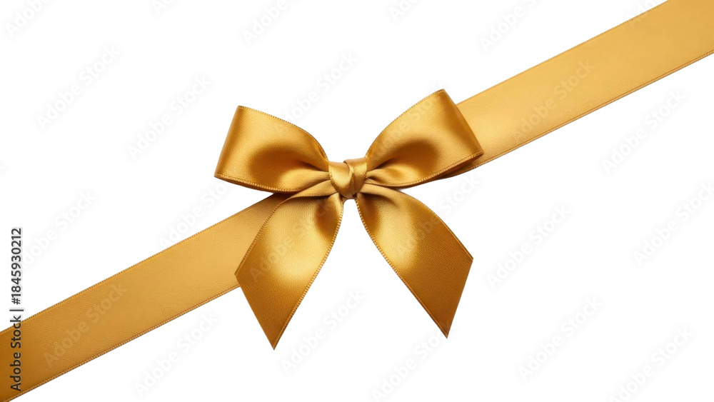 Fototapeta premium Golden Ribbon with Bow on a Transparent Background PNG Image