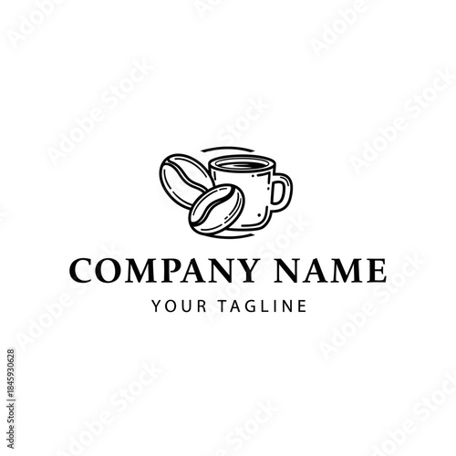 Coffee cup and beans logo design for cafe or coffee shop.