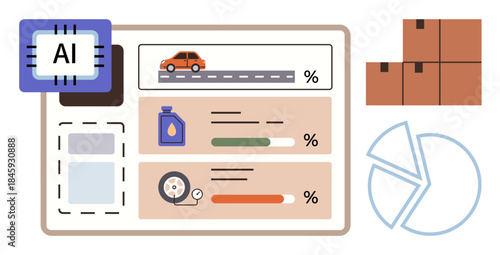 AI manages logistics via dashboards, tracking vehicle performance, oil levels, and tire condition. Ideal for logistics, technology, automation, efficiency, data management transportation simple