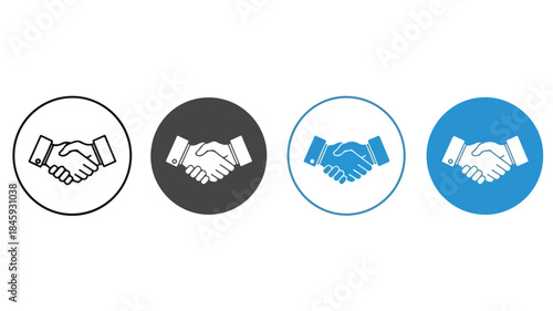 Four handshake icons in different colors and line styles on a white background.