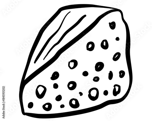 A piece of blue cheese doodle chalk icon isolated. Vector hand drawn whimsy crayon mold cheese food illustration.