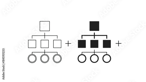 Black and white diagram of two flowcharts merging into one on a plain background with a simple and informative style.